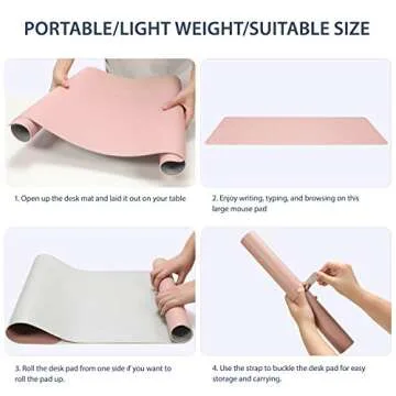 AFRITEE Desk Pad Desk Protector Mat - Dual Side PU Leather Desk Mat Large Mouse Pad, Writing Mat Waterproof Desk Cover Organizers Office Home Table Gaming Decor （Rose Pink/Silver, 23.6" x 13.8"