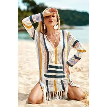 Jeasona Swimsuit Cover Ups for Women Beach Bathing Suit Bikini Crochet Dress