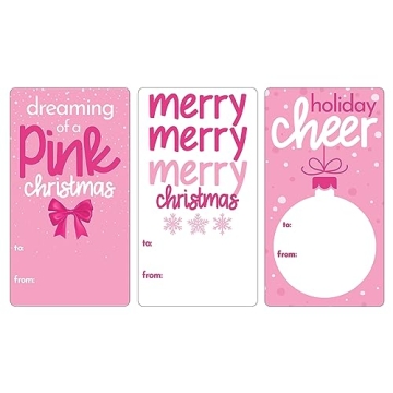 Pink Christmas Gift Tags - 75 Self-Adhesive Holiday Labels