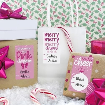 Pink Christmas Gift Tags - 75 Self-Adhesive Holiday Labels