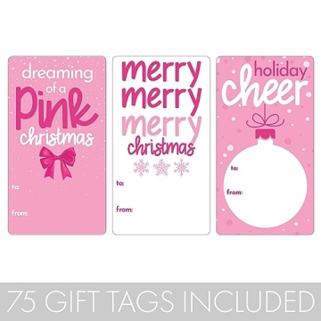 Pink Christmas Gift Tags - 75 Self-Adhesive Holiday Labels