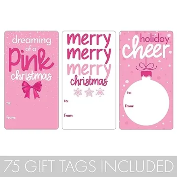 Pink Christmas Gift Tags - 75 Self-Adhesive Holiday Labels