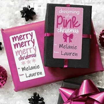 Pink Christmas Gift Tags - 75 Self-Adhesive Holiday Labels