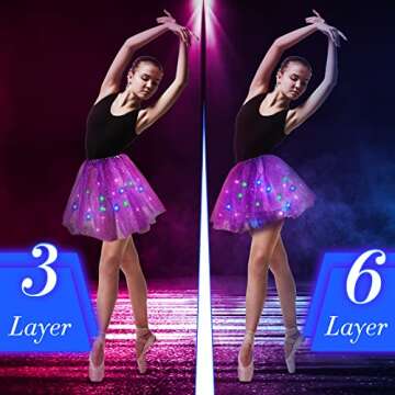 2 Pack LED Tutu Skirt Layered Tutus for Women Light up 80's Tulle Tutu Skirt Party Carnival Costume(...