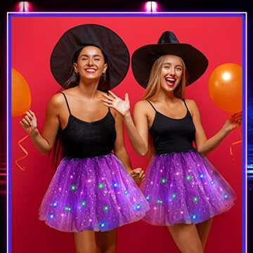2 Pack LED Tutu Skirt Layered Tutus for Women Light up 80's Tulle Tutu Skirt Party Carnival Costume(Purple)
