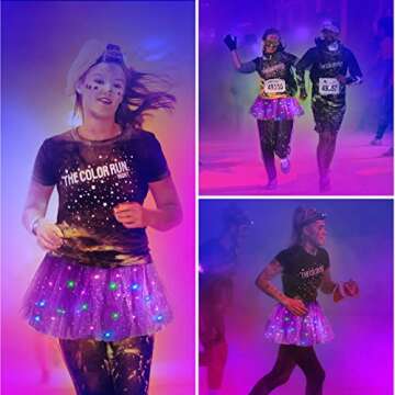2 Pack LED Tutu Skirt Layered Tutus for Women Light up 80's Tulle Tutu Skirt Party Carnival Costume(Purple)