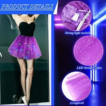 2 Pack LED Tutu Skirt Layered Tutus for Women Light up 80's Tulle Tutu Skirt Party Carnival Costume(Purple)