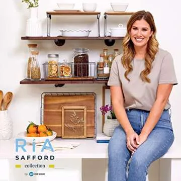 iDesign The Ría Safford Collection Acacia Wood and Wire Two Organizer, 12" x 8.5" x 5", 2 Tier Spice Rack