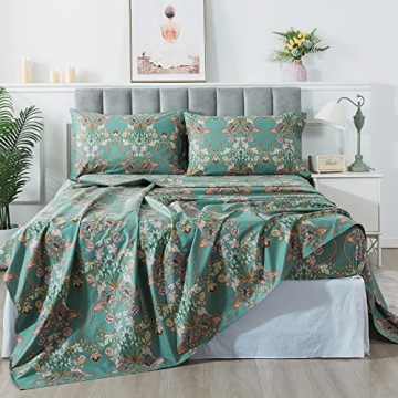 FADFAY King Size Floral Sheets Luxury Cotton Bedding Set