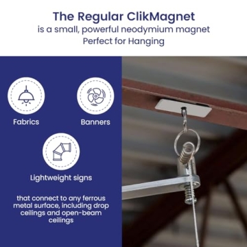 Regular ClikMagnet Ceiling Hooks - Strong Magnets to Hang Displays, Signs and More - Magnets with 5 lbs Pull - Pack of 20, White