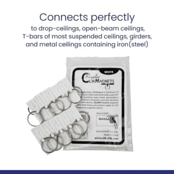Regular ClikMagnet Ceiling Hooks - Strong Magnets to Hang Displays, Signs and More - Magnets with 5 lbs Pull - Pack of 20, White