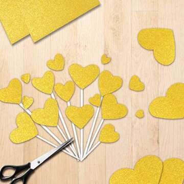 Gold Glitter Cardstock, 60Pcs Gold Glitter Paper for Cricut, Gold Card Stock for DIY Projects, Crafts, Scrapbook, Cake Topper, Birthday and Wedding Invitations, 250GSM, 12x8.5 inches