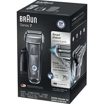 Braun Series 7 Electric Foil Shaver/Razor for Men With Precision Beard Trimmer, Rechargeable, Wet & Dry, Clean, Charge Station & Travel Case, Grey