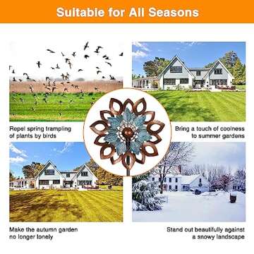 Cyan Oasis Copper Wind Spinners Outdoor 74 Inches with Solar LED Light, Kinetic Dual Wind Sculptures & Spinners for Yard Lawn Garden Decor, Large Metal Clearance Windmill with Bronze Leaf