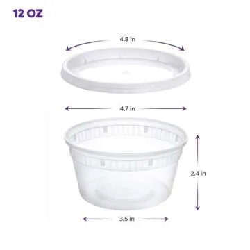 Pantry Value [12 oz. - 48 Count Plastic Food Storage Deli Containers with Lids - Perfect for Storing...