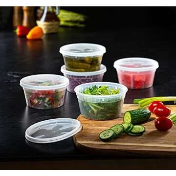 Pantry Value [12 oz. - 48 Count Plastic Food Storage Deli Containers with Lids - Perfect for Storing Soups, Sauces, and Snacks