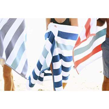 Laguna Beach Textile Co. Striped Cabana Beach Towel - Oversized, Plush 630 GSM Cotton - Marine Blue ...