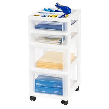IRIS 4-Drawer Storage Cart with Organizer Top - White, Perfect for Crafting & Organization