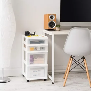 IRIS 4-Drawer Storage Cart with Organizer Top White