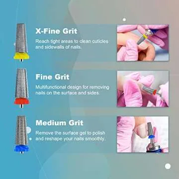 3Pcs Carbide 5 in 1 Nail Drill Bit Set- Two Way Rotate Use for Both Left and Right Handed- XF， F， M 3/32 Inches Brocas Para Drill Nails for Acrylic Nail Gel Fast Remove