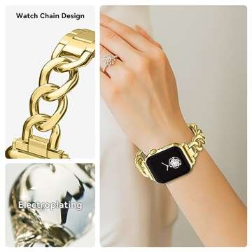 Gold Watch Bands for Women Compatible with Apple Watch Band 38mm 40mm 41mm 42mm (S10) Adjustable met...