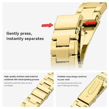 Gold Watch Bands for Women Compatible with Apple Watch Band 38mm 40mm 41mm 42mm (S10) Adjustable metal strap single row bracelet for iWatch Series1/2/3/4/5/6/7/8/9/10/SE