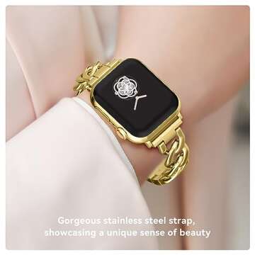 Gold Watch Bands for Women Compatible with Apple Watch Band 38mm 40mm 41mm 42mm (S10) Adjustable metal strap single row bracelet for iWatch Series1/2/3/4/5/6/7/8/9/10/SE
