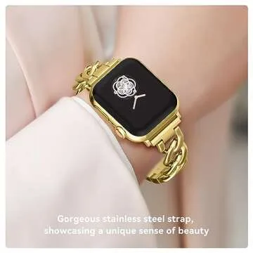 Gold Watch Bands for Women Compatible with Apple Watch Band 38mm 40mm 41mm 42mm (S10) Adjustable metal strap single row bracelet for iWatch Series1/2/3/4/5/6/7/8/9/10/SE