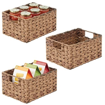 mDesign Woven Farmhouse Storage Bins - Kitchen Pantry Organizer Set of 3 - Brown Ombre
