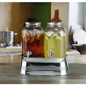 Style Setter Classic Farmhouse Beverage Dispenser Set - 2 Cold Drink Dispensers with Metal Rack