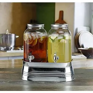 Style Setter Classic Farmhouse Beverage Dispenser Set - 2 Cold Drink Dispensers with Metal Rack