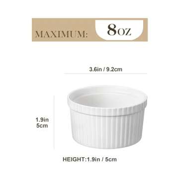 MALACASA Ramekins 8 oz Oven Safe, White Porcelain Creme Brulee Souffle Ramekins Set of 6, Ceramic Cu...
