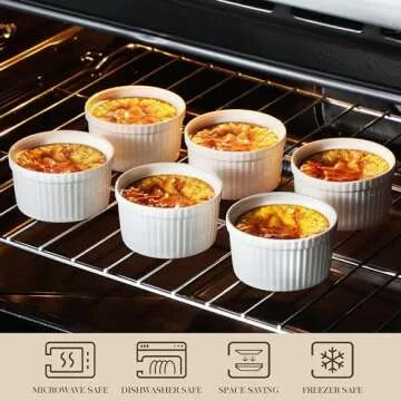 MALACASA Ramekins 8 oz Oven Safe, White Porcelain Creme Brulee Souffle Ramekins Set of 6, Ceramic Custard Cups for Baking, Dishwasher and Oven Safe, Series RAMEKIN-DISH