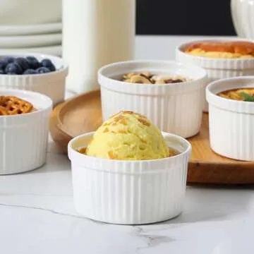 MALACASA Ramekins 8 oz Oven Safe, White Porcelain Creme Brulee Souffle Ramekins Set of 6, Ceramic Custard Cups for Baking, Dishwasher and Oven Safe, Series RAMEKIN-DISH