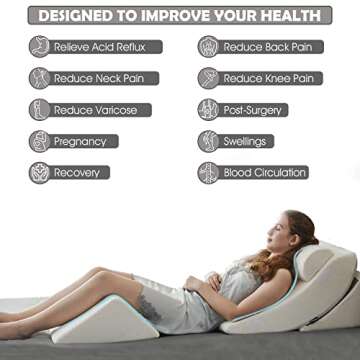 Ganaver 4pcs Orthopedic Bed Wedge Pillow Set Post Surgery Relaxing Back Adjustable Head Support Cushion Triangle Memory Foam Pillow for Acid Reflux Sleeping Reading Leg Elevation Snoring White