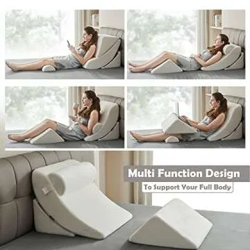 Ganaver 4pcs Orthopedic Bed Wedge Pillow Set Post Surgery Relaxing Back Adjustable Head Support Cushion Triangle Memory Foam Pillow for Acid Reflux Sleeping Reading Leg Elevation Snoring White