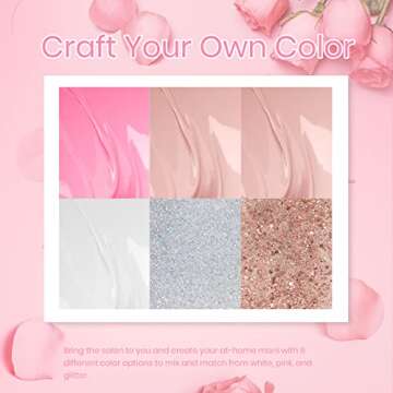 Beetles White Gel Nail Polish Set- 6 Pcs Nude Pink Peach Glitter Gel Polish Set Neutral Soak Off Uv Nail Lamp Manicure Set Skin Tones Cured Gel Base Top Coat DIY at Home Gifts for Women