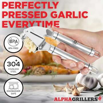 Garlic Press Stainless Steel - Professional Garlic Mincer and Crusher with Silicone Peeler Dishwashe...