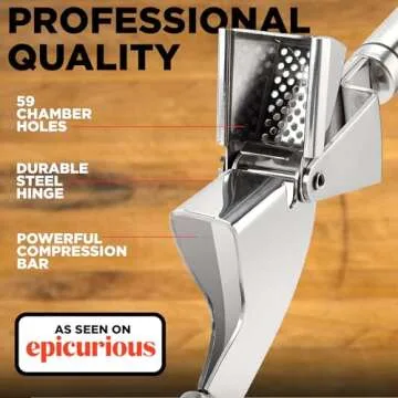Garlic Press Stainless Steel - Professional Garlic Mincer and Crusher with Silicone Peeler Dishwasher Safe