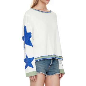 WINSASI Women Cotton Oversized Star Sweatshirt for Spring
