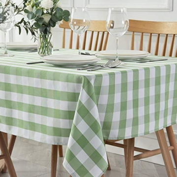 maxmill Checkered Square Tablecloth - Waterproof, Stain Resistant & Washable - 52" Mint and White