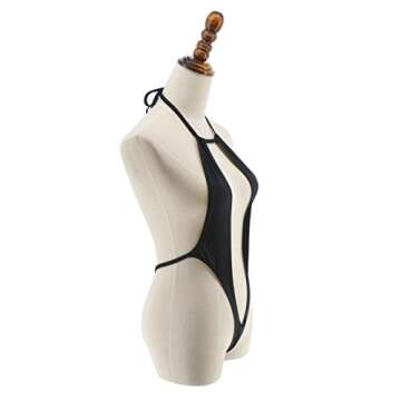 SHERRYLO Exotic Micro Mini Bikini Black Thong Swimsuit Swimwear Bathing Suit Monokini,Free Size,Black