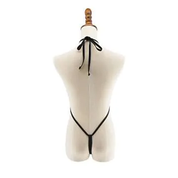 SHERRYLO Exotic Micro Mini Bikini Black Thong Swimsuit Swimwear Bathing Suit Monokini,Free Size,Black