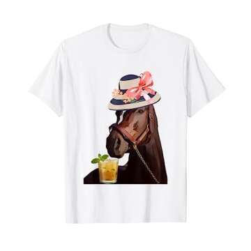 Funny Horse Derby Party Blue T-Shirt: Classic Fit Round Neck, Ruffle Sleeve