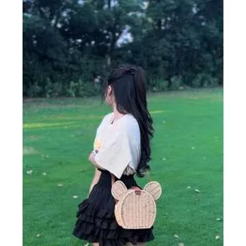 EXIGENT Kawaii Panda Rattan Straw Shoulder Crossbody Bag Purse Cute Women's Handbag (Straw_M)