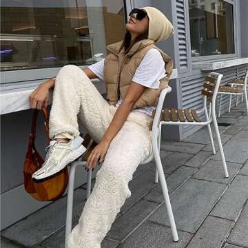 Shiyifa Women's Fashion High Neck Zipper Cropped Puffer Vest Jacket Coat (Khaki, Small)