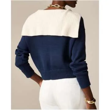 Stylish Women Sailor Collar Pullover Sweater for Fall