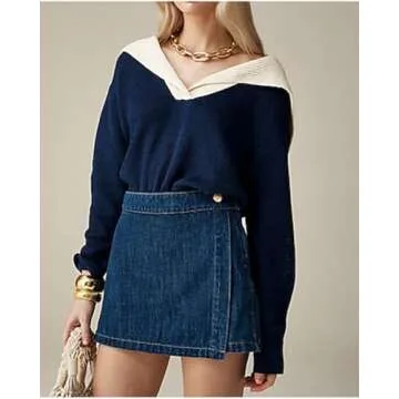 Stylish Women Sailor Collar Pullover Sweater for Fall
