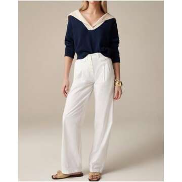 Women Sailor Collar Pullover Sweater Long Sleeves V-Neck Knit Ribbed Jumper Tops Navy