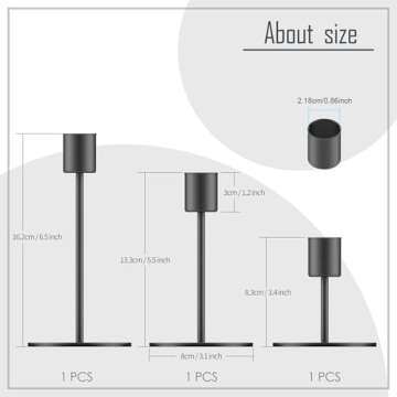 smtyle Short Black Candlestick Holders Taper Candle Holders for Candlestick Candles Set of 3 with Mirror Drip Protectors Ideal for Table Centerpiece Dinner Party